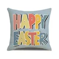 Fodera per cuscino pasquale in lino azzurro con scritte colorate Happy Easter - Stile Lettere Happy Easter Blu (YME70-2)