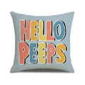 Federa per cuscino pasquale azzurra con scritte Hello Peeps retrò e colorate - Stile Lettere Hello Peeps Blu (YME70-3)
