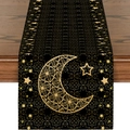 Schwarzer und goldener Ramadan Tischläufer mit Motiven von Sichelmond und Sternen - Schwarz Gold Geometrisches Halbmond Stern Muster (ZQZ1-3)