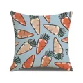 Easter pillow cover with cute orange carrot prints on light blue linen fabric surface - Blue Carrot Pattern Style (YME72-3)