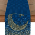 Dunkelblauer Tischläufer aus Leinen mit goldenem Halbmond und Sternen für Feiertage - Dunkelblau Gold Halbmond Stern Muster (ZQZ1-4)