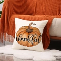 Herbst Kissenbezug aus Leinen mit Kürbis-Motiv und dekorativem Thankful-Schriftzug - Thankful Kürbis Muster (YMF74-2) / 45x45 cm