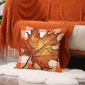 Square autumn pumpkin pillow cover featuring a realistic maple leaf on orange plaid - Maple Leaf Plaid (YMF67-1) / 45x45cm (Single Cover)