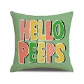 Light green linen Easter pillow cover with colorful Hello Peeps typography print - Green Hello Peeps Letters Style (YME70-11)