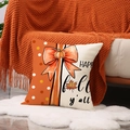 Orange pumpkin bow accent pillow cover with Happy Fall Y'all text on white rug - Thanksgiving Blessing (YMF67-2) / 45x45cm (Single Cover)