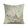 Linen decorative pillow with minimalist green floral botanical print for sofa decor - 45x45cm(Case Only) / Elegant Watercolor Floral (YMC34-1)