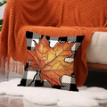 Buffalo check plaid pillow cover featuring a large orange maple leaf for fall decor - Maple Leaf Buffalo Check Style (YMF77-1)
