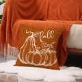 Oranje kussenhoes met herfstpompoen print op een rustieke linnen textuur - Herfst Belettering Pompoen Stijl (YMF76-3)