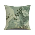 Linen decorative pillow cover featuring a minimalist green botanical leaf print pattern - 45x45cm(Case Only) / Fresh Line Art Leaves (YMC34-4)