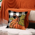 Fall buffalo plaid pillow cover with orange pumpkin print on a cozy sofa setting - Pumpkin Buffalo Check Style (YMF77-4)