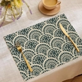 Bohemian linen placemat with dark teal floral pattern on a beige fabric background - Teal Fan Style (CDC1-7) / 30*45cm (Placemat Only)
