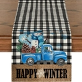 Detail von Weihnachts-Tischläufer mit Schneemann, blauem Truck und schwarz-weißem Karo - Weihnachten Schneemann Blauer LKW Stil (ZQ28-1)