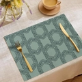Bohemian linen placemat with teal geometric hexagon pattern for dining table decor - Geometric Hexagon Style (CDC1-11) / 30*45cm (Placemat Only)