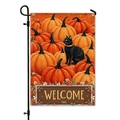 Drapeau de jardin en lin double face avec chat noir et citrouilles Welcome Fall - Chat Noir avec Collier Style Welcome Fall (HYQ25-4)
