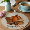 Linen round placemat featuring autumn pumpkin and coffee art with original spice girl text - Original Spice Girl (CDF8-5) / 36CM