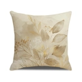Deko-Kissenbezug aus Leinen mit botanischem Blattmuster in Gold und Braun auf Beige - 45x45cm(Nur Bezug) / Beigegraue Goldblätter (YMC34-11)
