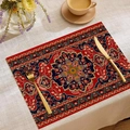 Bohemian rectangular linen placemat featuring red and navy ethnic mandala carpet patterns - Red Blue Complex Mandala (CDM1-3)