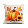 Farmhouse style fall pillow cover featuring pumpkins and maple leaves on linen - Large Pumpkin Sunflower Maple (YMF58-5) / 45x45cm