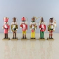 Set of 6 colorful wooden Nutcracker soldier ornaments with golden hanging strings - Nutcracker Soldier (M13604)