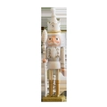 White and gold Nutcracker soldier ornament with glitter base and faux fur beard decoration - White Pom-pom King