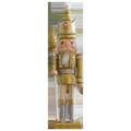 Sparkling gold and silver 42cm nutcracker soldier with glitter finish and golden scepter - Gold Pom-pom King