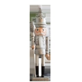 Silver 42cm nutcracker soldier statue with glitter crown and wand on square base - Silver Pom-pom King
