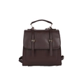 Zaino vintage britannico in pelle PU marrone scuro con manico e fibbie dorate - Marrone