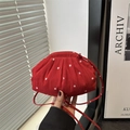 Trousse à maquillage à fleurs rouges avec cordon de serrage et forme de nuage froncé - Rouge