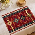 Bohemian linen placemat with red geometric patterns for dining table decoration - Vintage Color Block Ethnic Style (CDM1-7)