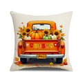 Harvest pumpkin truck pillow cover with autumn sunflowers on cream linen fabric - Orange Vintage Van Pumpkin Pattern (YMF58-8) / 45x45cm