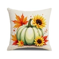 Fall harvest throw pillow case with green pumpkin, maple leaves and sunflower prints - Green Pumpkin Maple Sunflower (YMF58-9) / 45x45cm