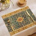 Bohemian linen placemat with vintage floral pattern in navy and gold colors - Navy Blue Golden Classical Floral (CDM1-10)