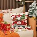 Federa in lino con gnomo e camion rosso per decorazione divano di Natale - 45cmx45cm / Stile Camion Rosso e Gnomo (YMA74-2)