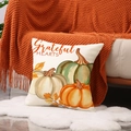 Linen pumpkin throw pillow cover with Grateful HEARTS print on white faux fur rug - 45x45cm (Single Cover)