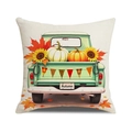 Farmhouse autumn pillow cover with vintage green truck and pumpkins on linen - Light Green Truck Pumpkin Maple (YMF58-12) / 45x45cm