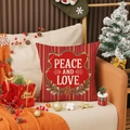 Cuscino natalizio in lino a righe con scritta Peace and Love e pacco regalo rosso - 45cmx45cm / Stile a Righe Vintage Peace and Love (YMA74-4)