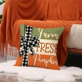 Fall themed pumpkin farm throw pillow cover with plaid bow design for home decor - Farm Pumpkin Color Block Style (YMF84-2)