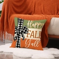 Fall themed tricolor throw pillow cover with bow and Happy Fall Y'all text decor - Happy Fall Yall Letter Style (YMF84-3)