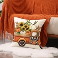 Fall harvest throw pillow cover featuring orange truck and pumpkins on beige fabric - Vintage Orange Truck Harvest Style (YMF84-4)