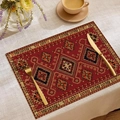 Bohemian linen placemat featuring red geometric tribal patterns for dining table decor - Deep Red Classic Carpet Pattern (CDJ55-2)