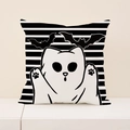 Funda de cojín de gato fantasma de Halloween con rayas blancas y negras para sofá - Estilo de Rayas de Gato Fantasma Asustado (CRW02-4) / 45x45cm(Solo Funda)