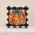 Funda de cojín de Halloween a cuadros blancos y negros con diseño de calabaza - Calabaza Cuadros Buffalo (CRW43-1) / 45x45cm