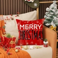 Federa natalizia rossa con fiocchi di neve e testo Merry Christmas su un divano - 45*45cm (Solo fodera per cuscino) / Stile Rosso Buon Natale (YMA76-2)