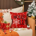 Federa natalizia rossa con testo Holly Jolly e fiocchi di neve su un divano - 45*45cm (Solo fodera per cuscino) / Stile Rosso Holly Jolly (YMA76-3)