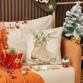 Weihnachtlicher Kissenbezug aus Leinen mit Vintage-Schlittschuh und Blumenmuster - Vintage Schlittschuhe Blumenstil (YMA32-1)