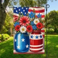 Patriotic July 4th garden flag with mason jars and flowers on a metal stand - Mason Jar Flowers and Flag Background (HYQ2-5)