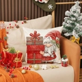 Fodera per cuscino natalizia con Babbo Natale e regali su lino crema per divano decor - 45*45cm (Solo fodera per cuscino) / Stile Babbo Natale e Regali (YMA76-4)