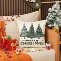 Linen Christmas pillow case with hand-painted pine trees and Merry Christmas text - Christmas Tree Pattern Style (YMA12-1) / Square (Cover Only)