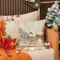 Weihnachtlicher Kissenbezug aus Leinen mit Rentier-Motiv auf einem gemütlichen Sofa - Rentier Schlitten Szenenstil (YMA32-3)