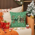 Green Christmas pillow cover featuring white snowflakes and SNOW Let it snow text - Forest Green Snowflake SNOW Style (YMA12-2) / Square (Cover Only)